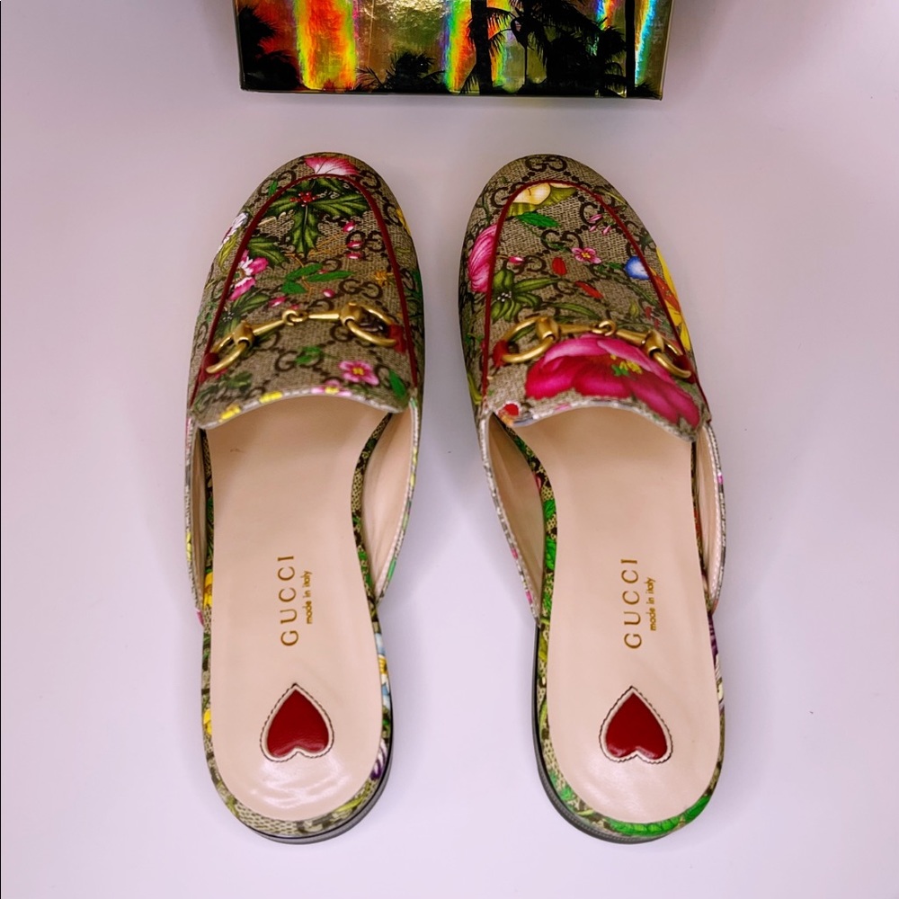 GUCCI Princetown Horsebit GG Supreme Flora Print Slippers Sandals Slip-on Shoes - Picture 6 of 13